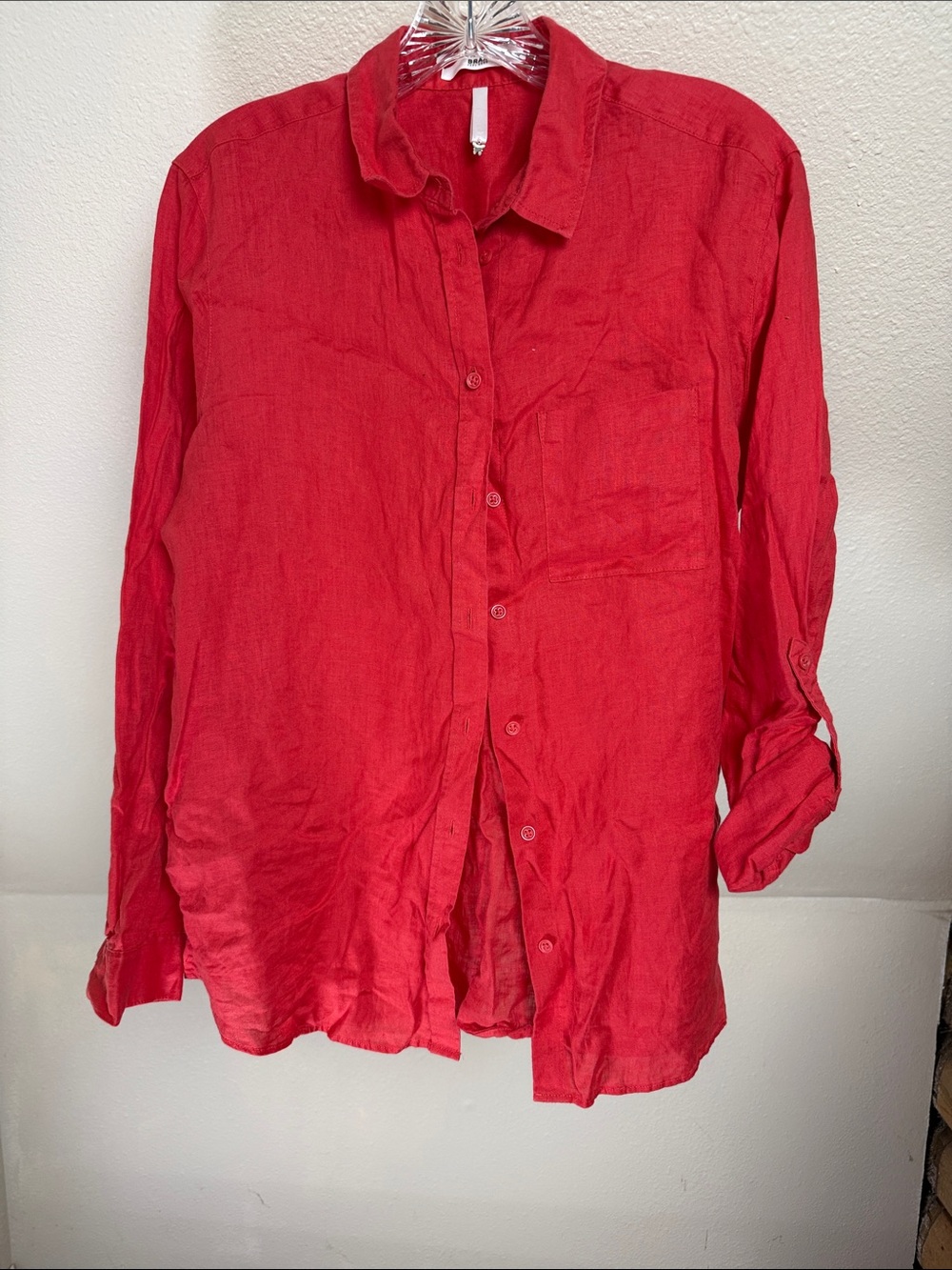 BRAX Red Linen Button Down Blouse Size 40 (10)